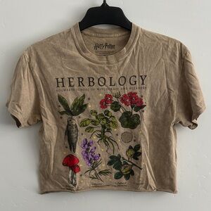 Harry Potter Herbology Graphic Tee Tan w/Multicolor Botanical Print 100% Cotton